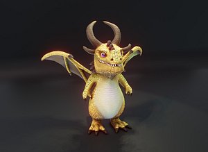 3D Cartoon Brass Dragon Animated Low-poly 3D Model