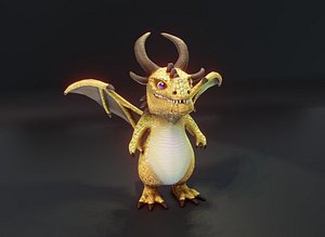 Cartoon Brass Dragon Animated Low-poly 3D Model