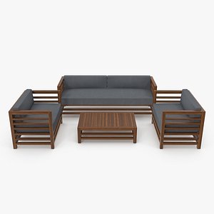 Set of Wood Outdoor Sofas and Table