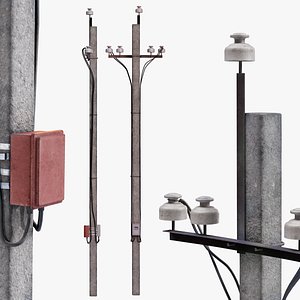 Concrete power line pole 3D