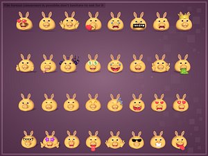 Bunny Rabbit Smileys Head Emoji Cartoon Icons Pack Collection