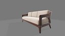 Modern Mid-Century Wooden Three Seater Sofa with Upholstered Cushions 3D Model