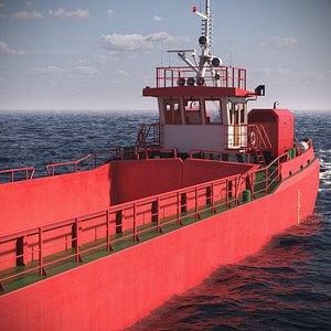 Split Hopper Barge Red Rigged