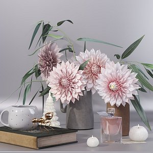 vase dahlia flower bouquet 3D model