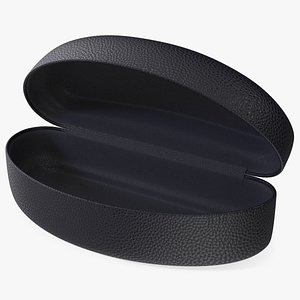 Hard Shell Leather Eyeglass Case Black Open