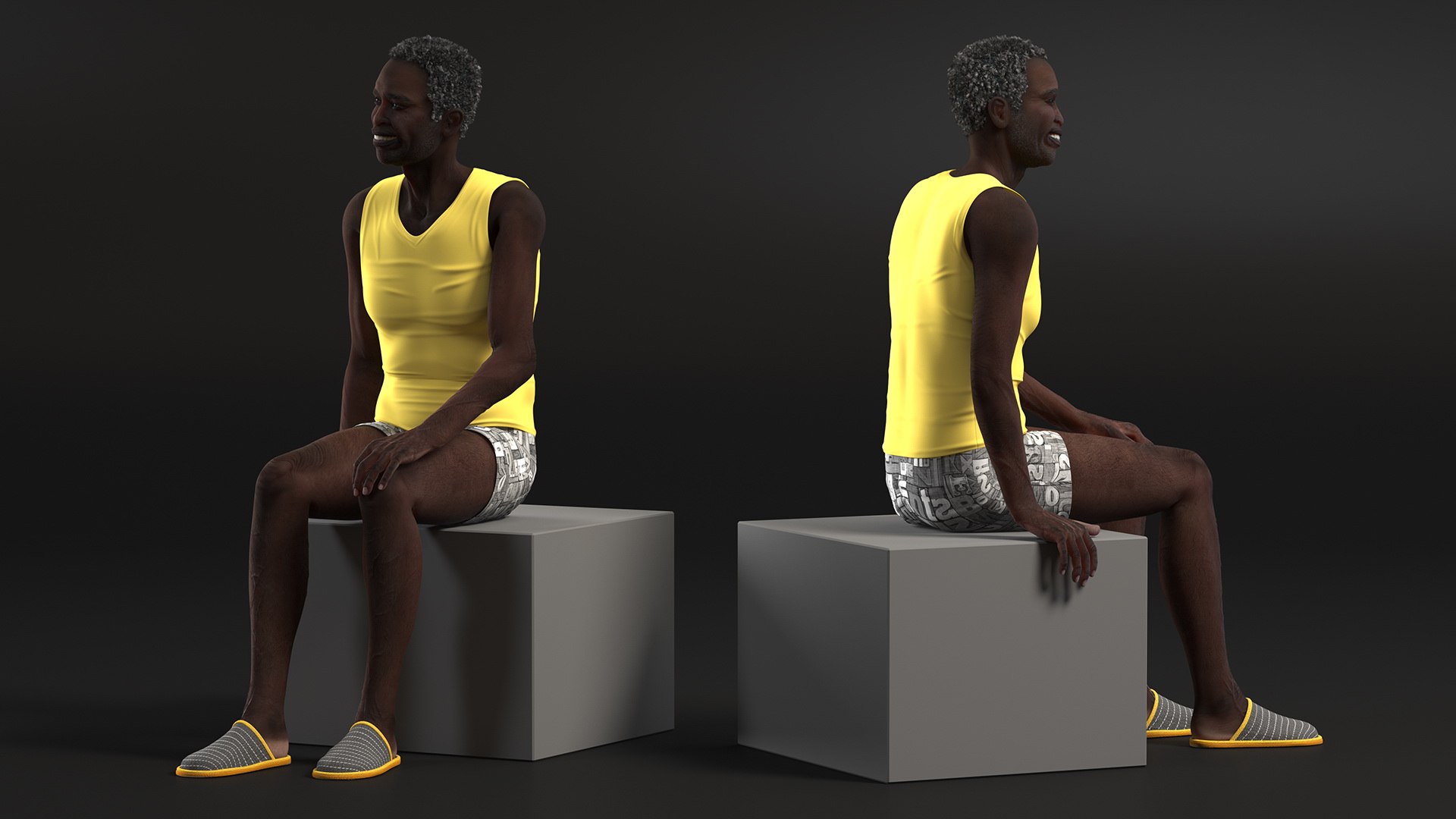 3D Afro American Old Gentleman in Sleeping Suit Sitting https://p.turbosquid.com/ts-thumb/Z5/9IAEYe/kr/afroamericanoldgentlemaninsleepingsuitsitting3dmodel006/jpg/1673914200/1920x1080/fit_q87/e6077fee19a38fb5cee95a85deb2a208b4760576/afroamericanoldgentlemaninsleepingsuitsitting3dmodel006.jpg