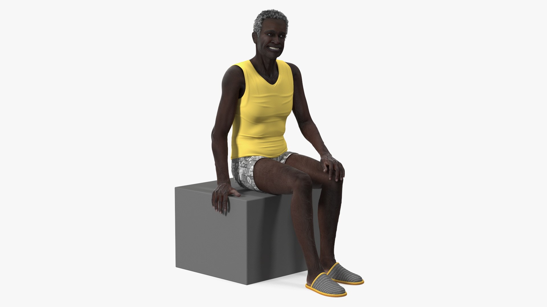 Afro American Old Gentleman in Sleeping Suit Sitting 3D model preview