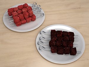 Raw and Grilled Meat Skewer