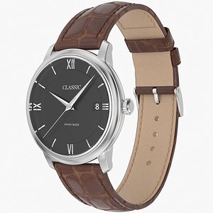Classic Watch Brown Leather Bracelet Black Dial