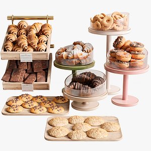 3D Set of sweets pastries and cookies for cafes restaurants model