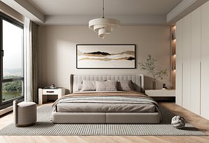 3D Cozy Modern Master Bedroom Interior  C4D  Redshift