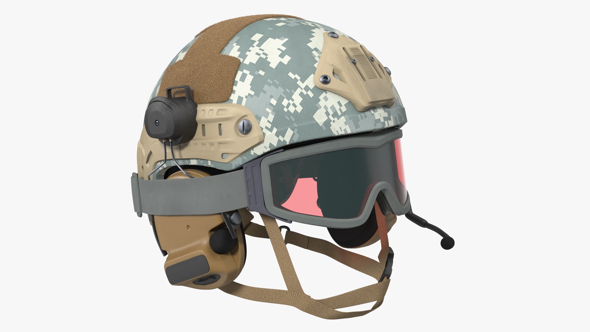 Tactical Gear Helmet Grey Camo with Goggles Fur 3D model preview