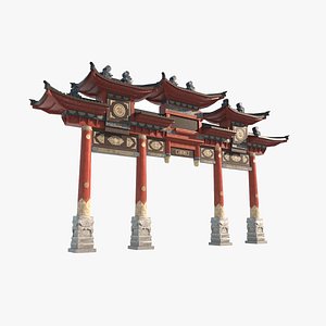 The magnificent memorial archway gate of ancient Asian architecture 3D model
