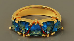 Prong set trillion shape diamond five stone ring 3D model