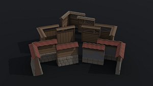 Low-poly Cartoon fantasy asion fence Polygonal 3D model