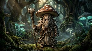 Magical Wizard with Mushroom Hat 3D Printable Figurine 3D