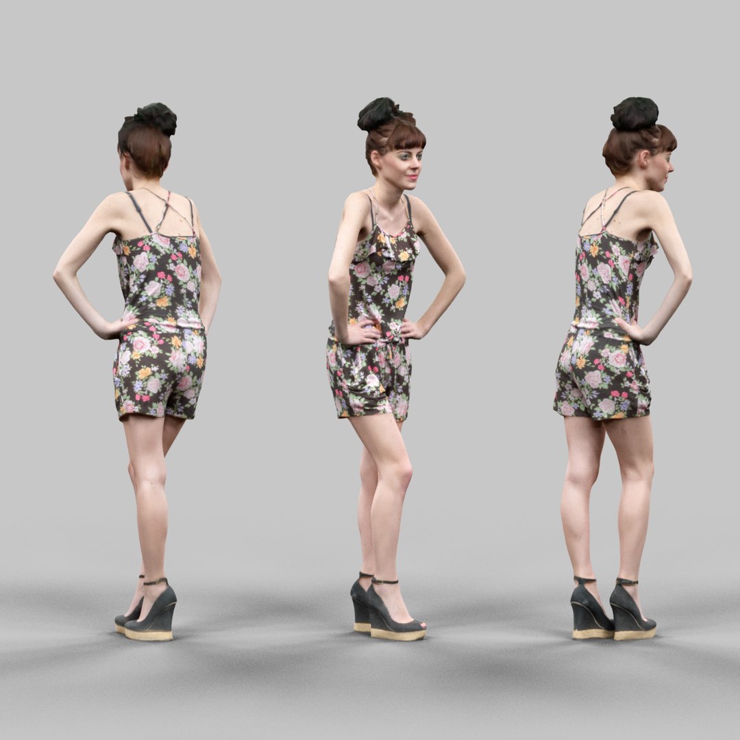 3d model fashion girl flower pattern