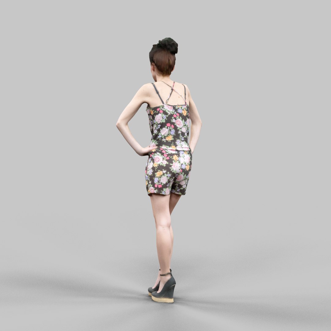 3d model fashion girl flower pattern