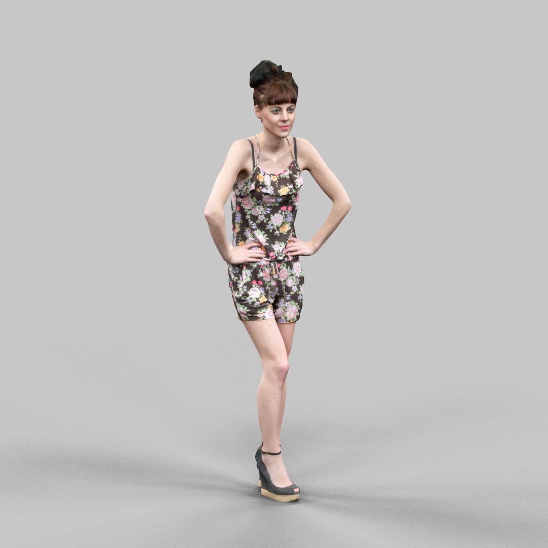 3d model fashion girl flower pattern