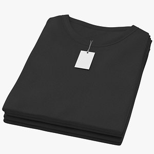 Female Crew Neck Folded Stacked With Tag Black 3D model