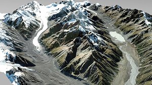 3D Malt Bran Range Mountain range in New Zealand model