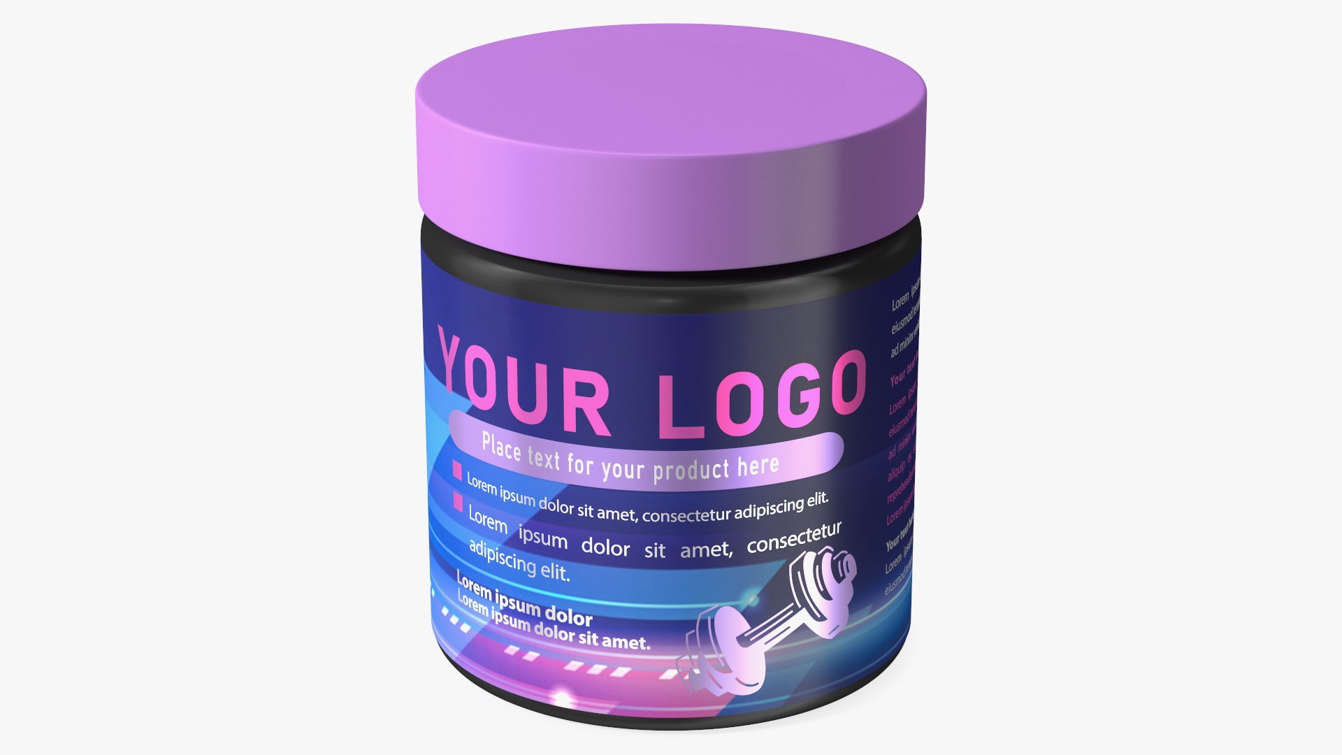 Sport Supplement Jar Blue with Mockup 3D model preview
