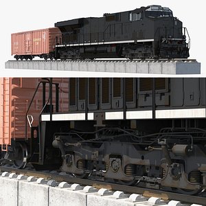 Freight Locomotive with PRR X58 Boxcar On Railway 3D model