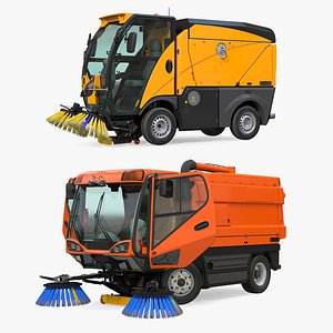 3D rigged road sweepers collecting
