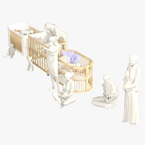 People - Family - Baby and Baby Cot 3D