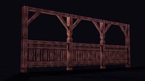 3D Pixel-Style Wooden Railing  Medieval Balcony model
