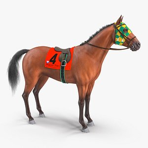 3D bay racing horse fur