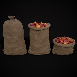 Burlap Sack of Red Apples 3D
