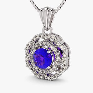 Flower Halo Pendant With Diamond Setting 3D model