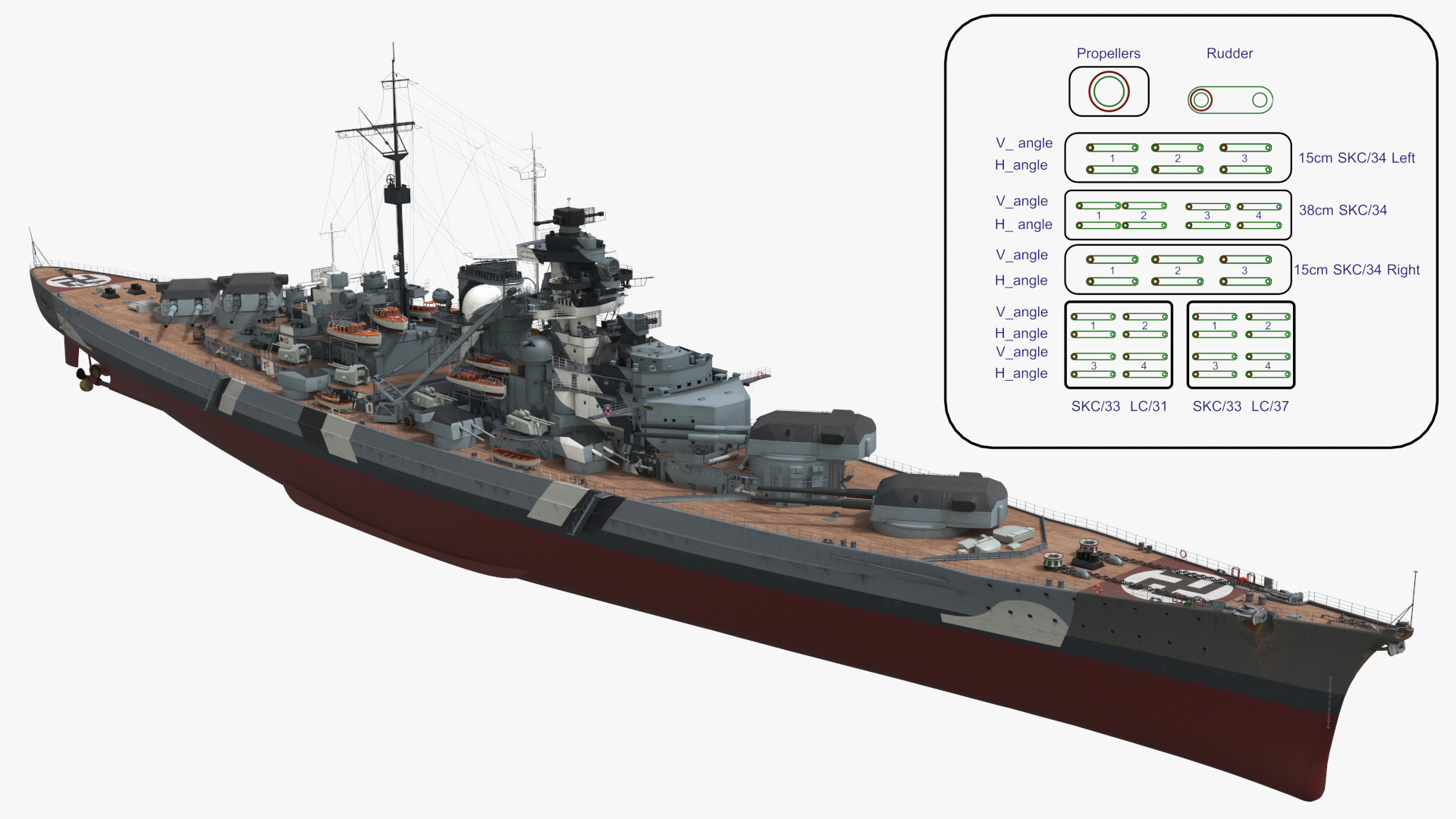 Bismarck Kriegsmarine Warship with Optical Illusion Paint 1941 Gray Rigged 3D model https://p.turbosquid.com/ts-thumb/Z8/kqKi2U/Xv/bismarck_kriegsmarine_warship_with_optical_illusion_paint_1941_gray_rigged_361/jpg/1755559517/1920x1080/turn_fit_q99/043434d39b0df23d761d39da53a34790f1c2a06c/bismarck_kriegsmarine_warship_with_optical_illusion_paint_1941_gray_rigged_361-1.jpg