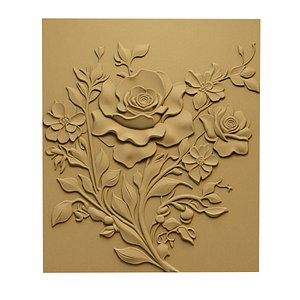 Modern Rose Flower Relief Wall Decor Set STL Mural CNC 387