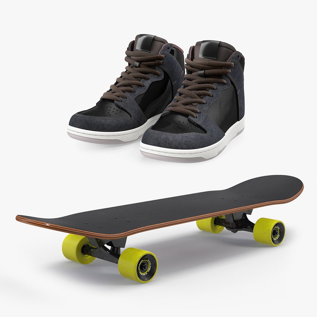 Skateboard With Skateboarding Shoes Collection 3D model preview