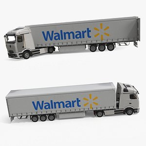 Electric Truck with Walmart Trailer White Rigged for Cinema 4D 3D model