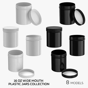 16 oz Wide Mouth Plastic Jars Collection - 8 models 3D model