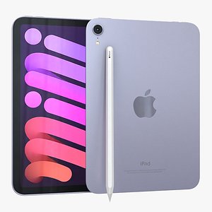 3D Apple iPad mini 2021 6th Generation Purple with Pencil
