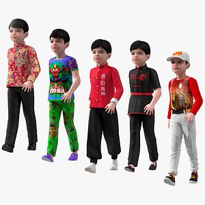 3D Rigged Asian Child Boys Collection 3 for Cinema 4D