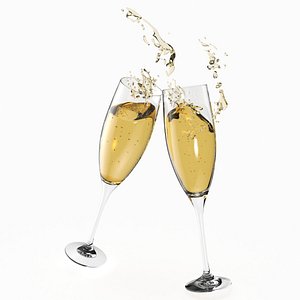 Slim Stem Flutes with Champagne Splash 3D model