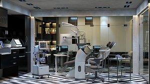 3D Dentist Office Black and White Pro model