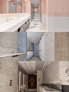 3D Public Bathroom Interior Scene -B6 model