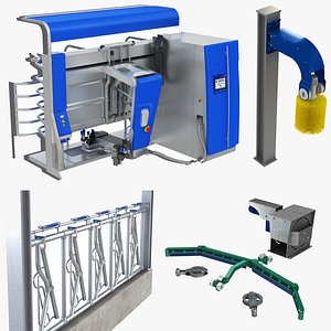 Automatic Milking Cow Farm Equipment Collection 3D