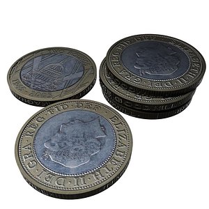 british 2 pounds 2005 3d model