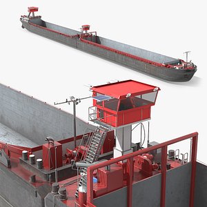 Empty Cargo Barge With Open Hold Red