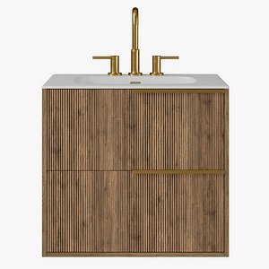 Kora Art Faux Fluted Single Vanity with Integrated White Ceramic Top Gold Handles by Tilebar