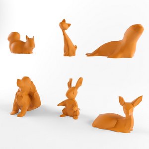 Low Poly Rabbit Cat Dog Squirrel Seal Animals Set Pack Lowpoly Low-poly 3D model