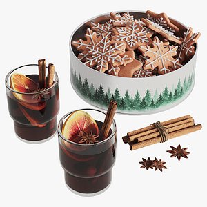 Mulled wine and New Year cookies 3D model