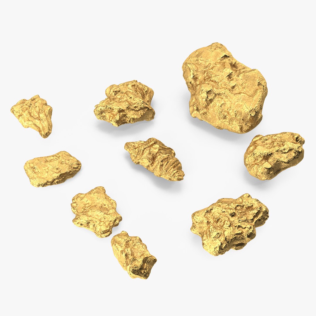 Gold Natural Minerals Stones Set 3D model preview